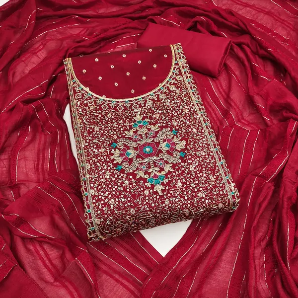Maroon_Premium_Chinnon_Dress_Material_For_Women_&_Girls