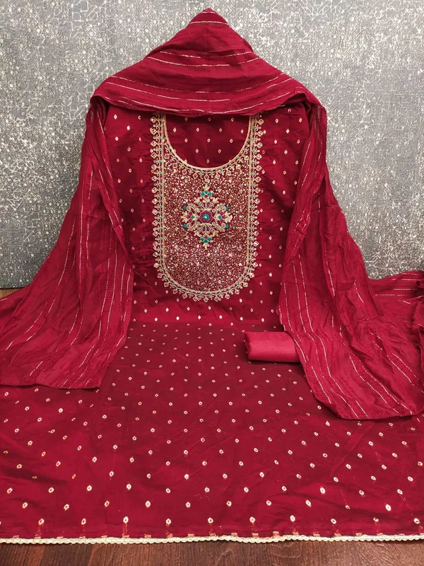 Maroon_Premium_Chinnon_Dress_Material_For_Women_&_Girls