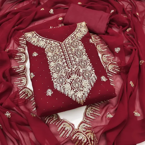Maroon_Premium_Georgette_Zari_Dress_Material_For_Women_&_Girls