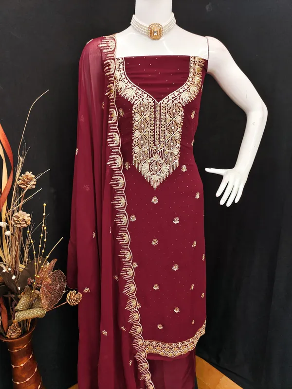 Maroon_Premium_Georgette_Zari_Dress_Material_For_Women_&_Girls