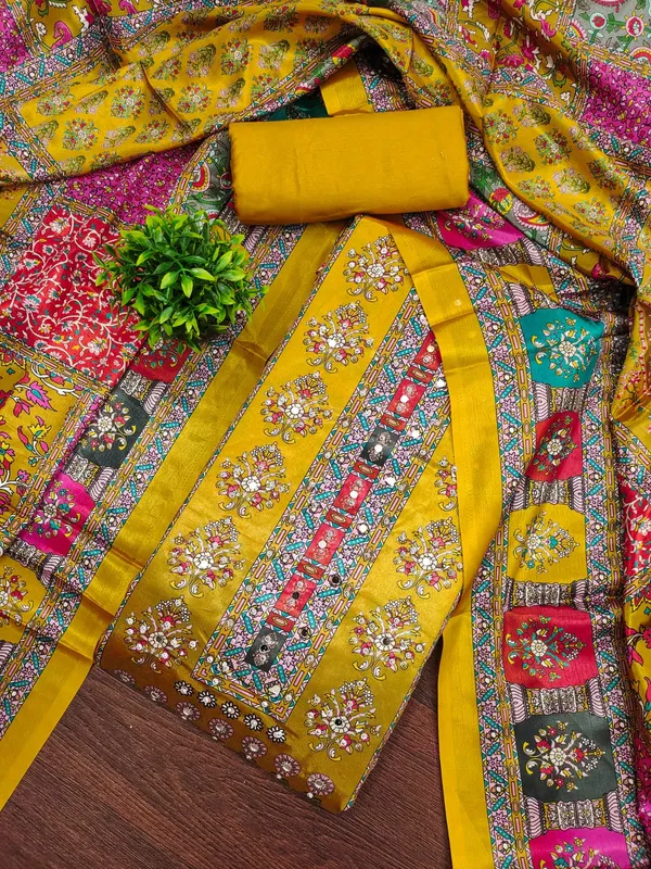 Mustard_Premium_Chinnon_Dress_Material_For_Women_&_Girls
