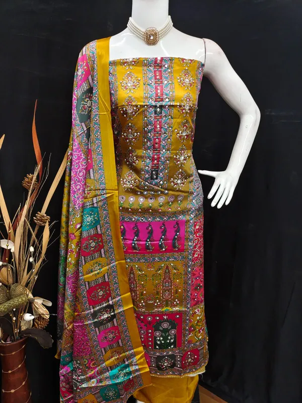 Mustard_Premium_Chinnon_Dress_Material_For_Women_&_Girls