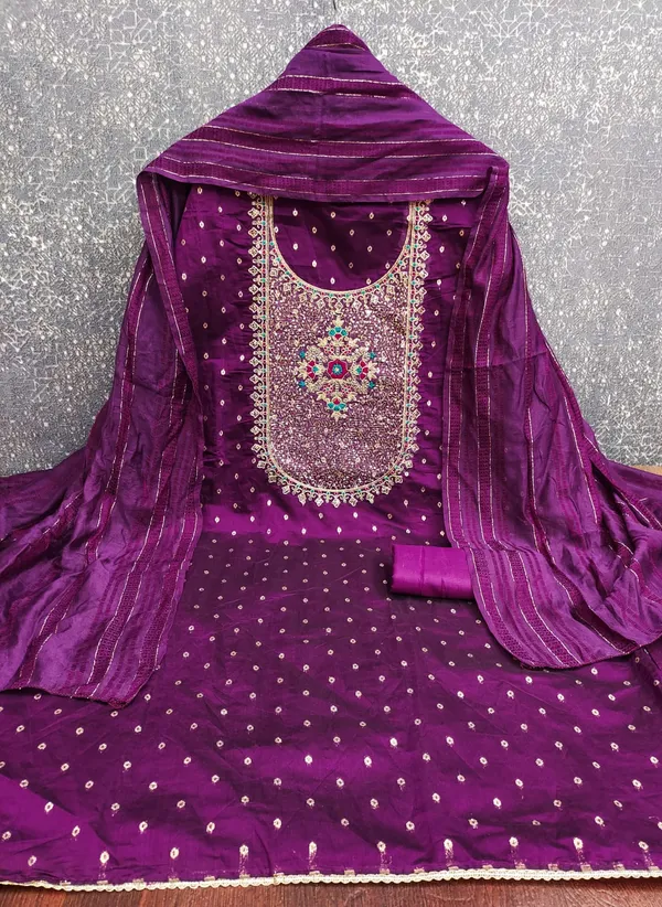 Purple_Premium_Chinnon_Dress_Material_For_Women_&_Girls