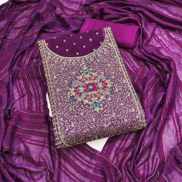 Purple_Premium_Chinnon_Dress_Material_For_Women_&_Girls