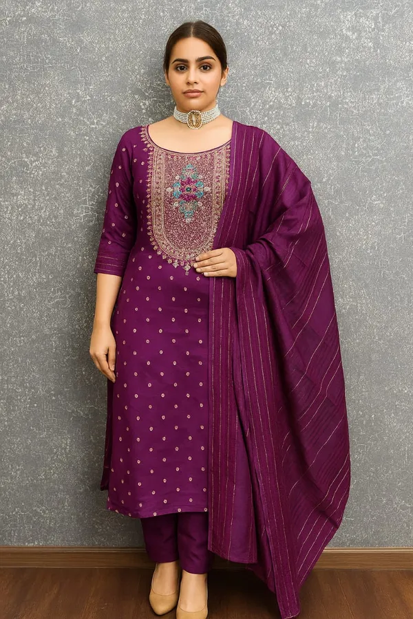 Purple_Premium_Chinnon_Dress_Material_For_Women_&_Girls