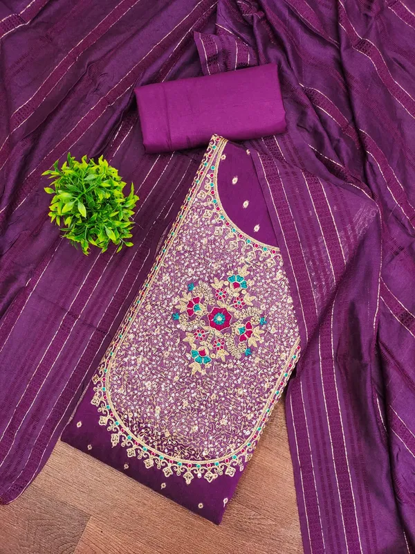 Purple_Premium_Chinnon_Dress_Material_For_Women_&_Girls