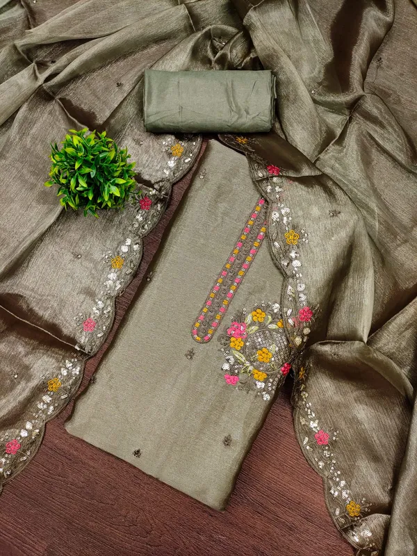 Mehandi_Premium_Barbarik_Silk_Dress_Material_For_Women_&_Girls