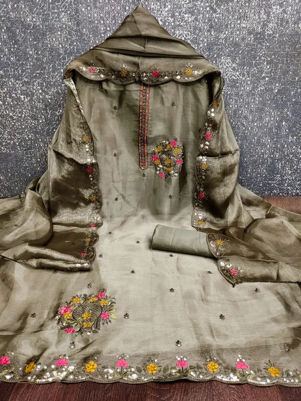 Mehandi_Premium_Barbarik_Silk_Dress_Material_For_Women_&_Girls