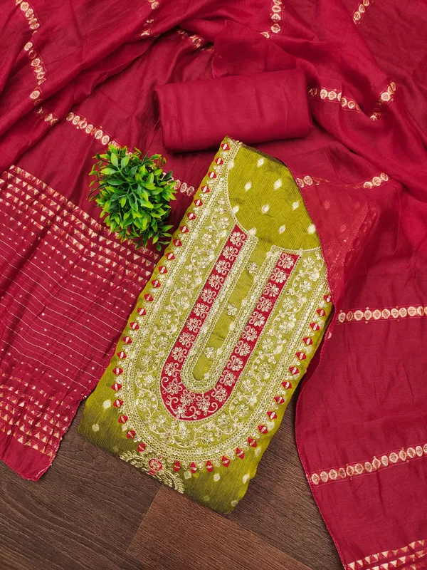Mehandi_Premium_Shimmer_Jacquard_Dress_Material_For_Women_&_Girls