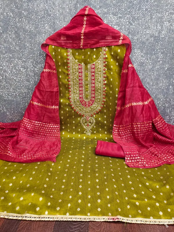 Mehandi_Premium_Shimmer_Jacquard_Dress_Material_For_Women_&_Girls