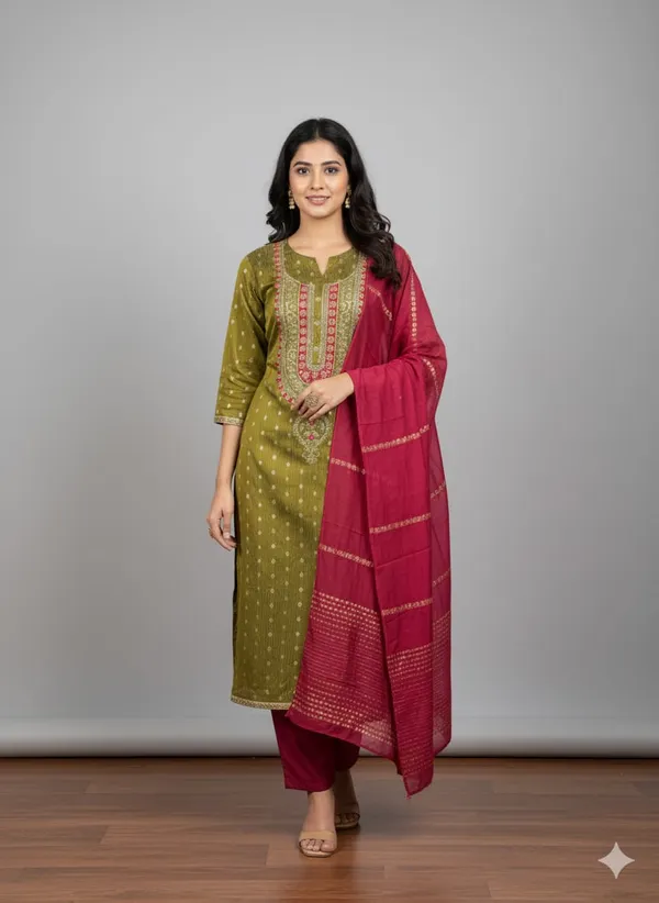 Mehandi_Premium_Shimmer_Jacquard_Dress_Material_For_Women_&_Girls