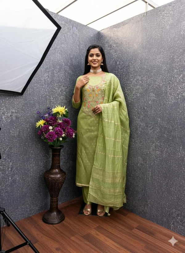 Pista_Green_Premium_Shimmer_Jacquard_Dress_Material_For_Women_&_Girls