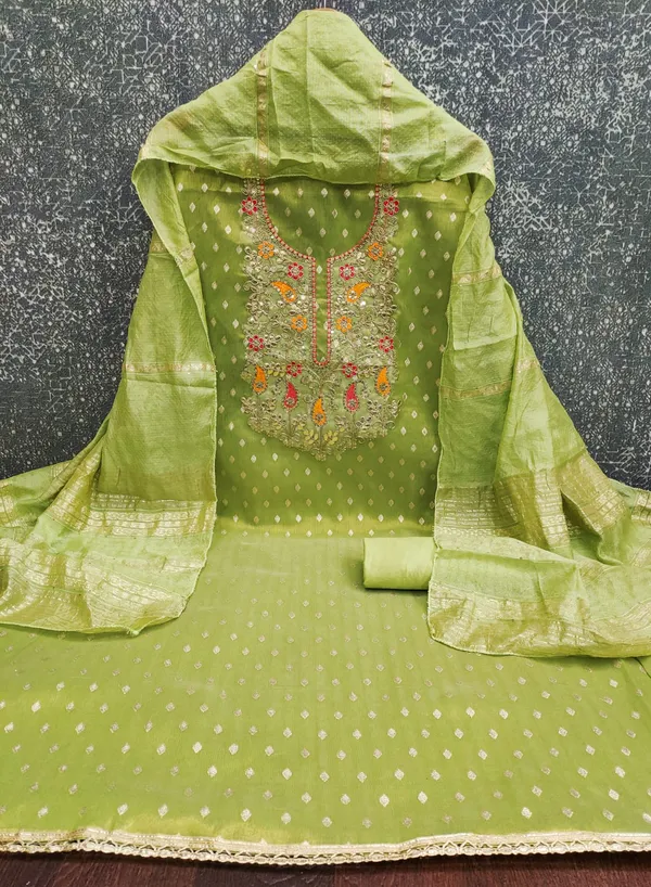 Pista_Green_Premium_Shimmer_Jacquard_Dress_Material_For_Women_&_Girls