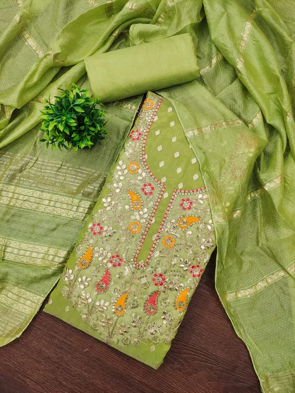Pista_Green_Premium_Shimmer_Jacquard_Dress_Material_For_Women_&_Girls