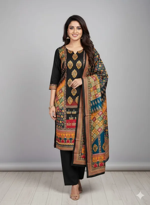 Black_Premium_Chinnon_Dress_Material_For_Women_&_Girls