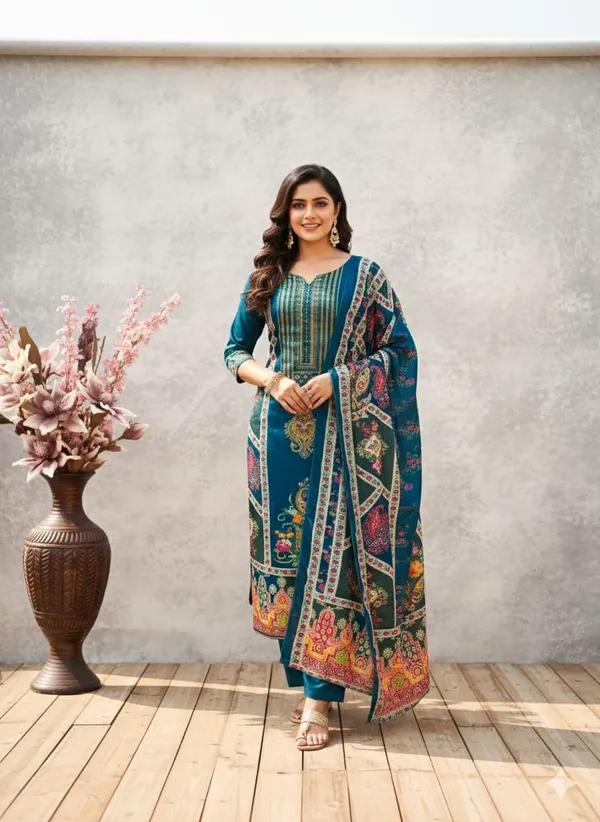Navy_Blue_Premium_Chinnon_Dress_Material_For_Women_&_Girls
