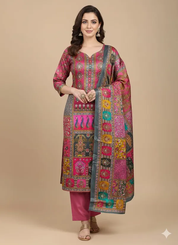 Pink_Premium_Chinnon_Dress_Material_For_Women_&_Girls