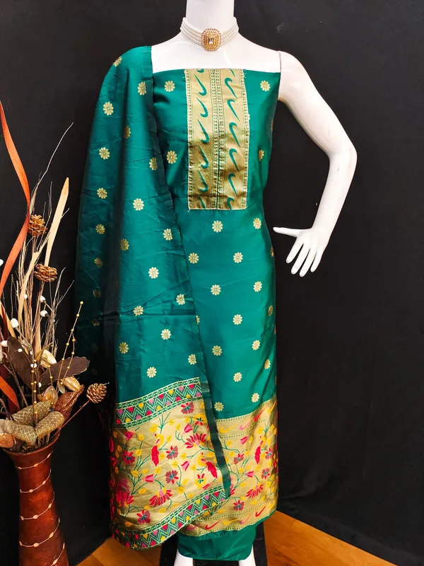 Green_Premium_Pure_Tapela_Silk_Dress_Material_For_Women_&_Girls