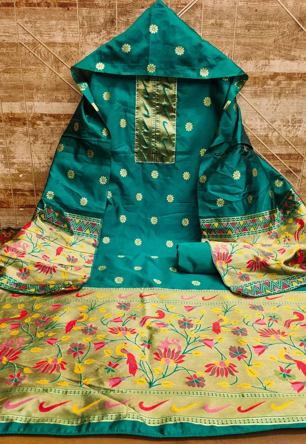 Green_Premium_Pure_Tapela_Silk_Dress_Material_For_Women_&_Girls