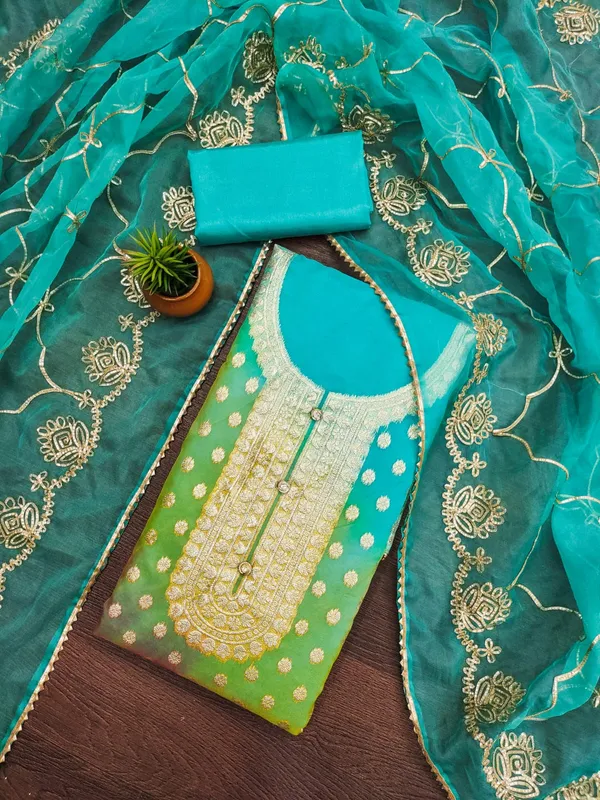 Sea_Blue_Premium_Organza_Jacquard_Dress_Material_For_Women_&_Girls