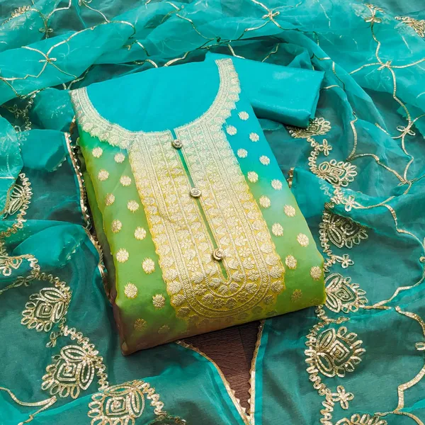 Sea_Blue_Premium_Organza_Jacquard_Dress_Material_For_Women_&_Girls