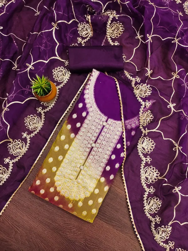 Purple_&_Yellow_Premium_Organza_Jacquard_Dress_Material_For_Women_&_Girls