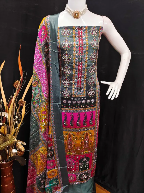Grey_Premium_Chinnon_Dress_Material_For_Women_&_Girls