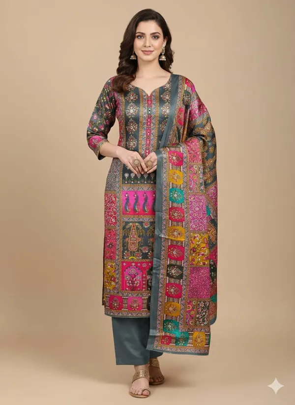 Grey_Premium_Chinnon_Dress_Material_For_Women_&_Girls