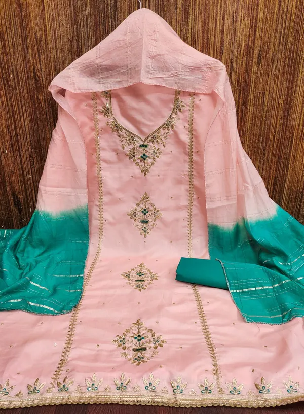 Peach_Premium_Coco_Silk_Dress_Material_For_Women_&_Girls