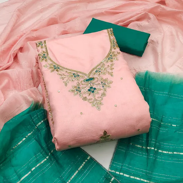 Peach_Premium_Coco_Silk_Dress_Material_For_Women_&_Girls