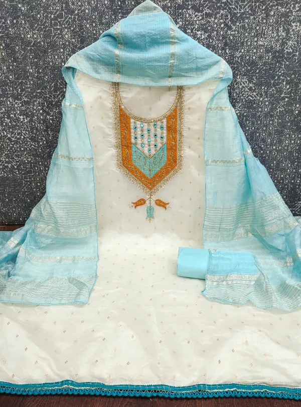 White_&_Blue_Premium_Modal_Silk_Dress_Material_For_Women_&_Girls
