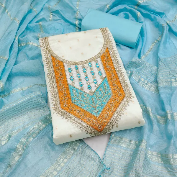 White_&_Blue_Premium_Modal_Silk_Dress_Material_For_Women_&_Girls