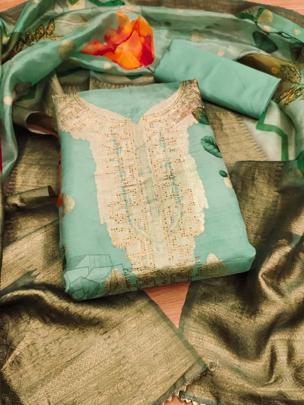 Green_Premium_Organza_Jacquard_Dress_Material_For_Women_&_Girls
