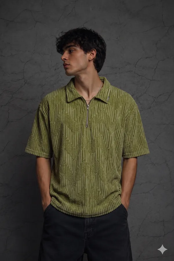 Cerulean_Texture-Knit_Quarter-Zip_Polo.