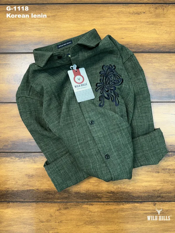 Korean_Linen"_Premium_Green_Designer_Shirt