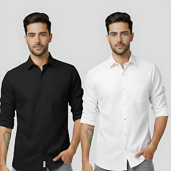 White_&_Black_Cotton_Formal_Shirt_For_Men