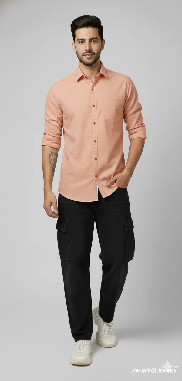 Peach__Cotton_Lenin_Formal_Shirt_For_Men