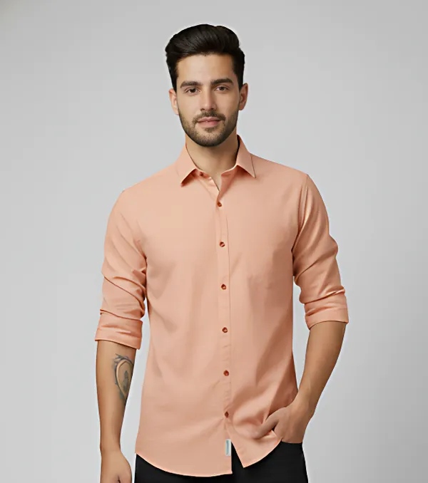 Peach__Cotton_Lenin_Formal_Shirt_For_Men