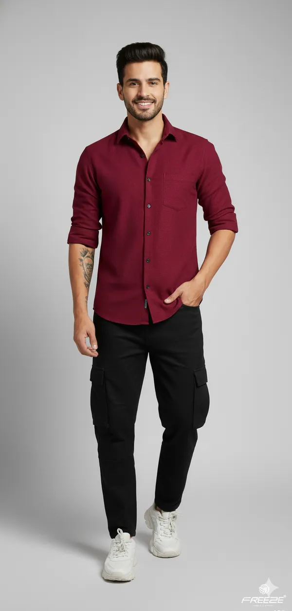 Deep_Red_Cotton_Lenin_Shirt_For_Men