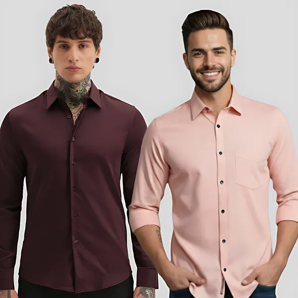 Babypink_&_Maroon_Satin_Cotton_Formal_Shirt_For_Men