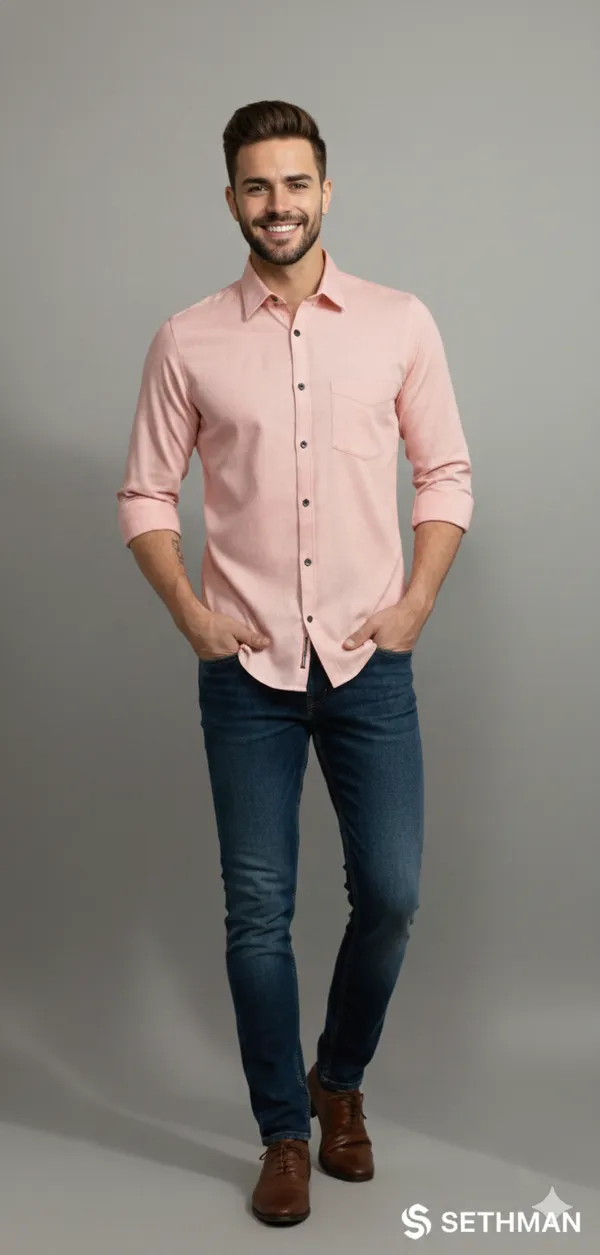 Babypink_&_Maroon_Satin_Cotton_Formal_Shirt_For_Men
