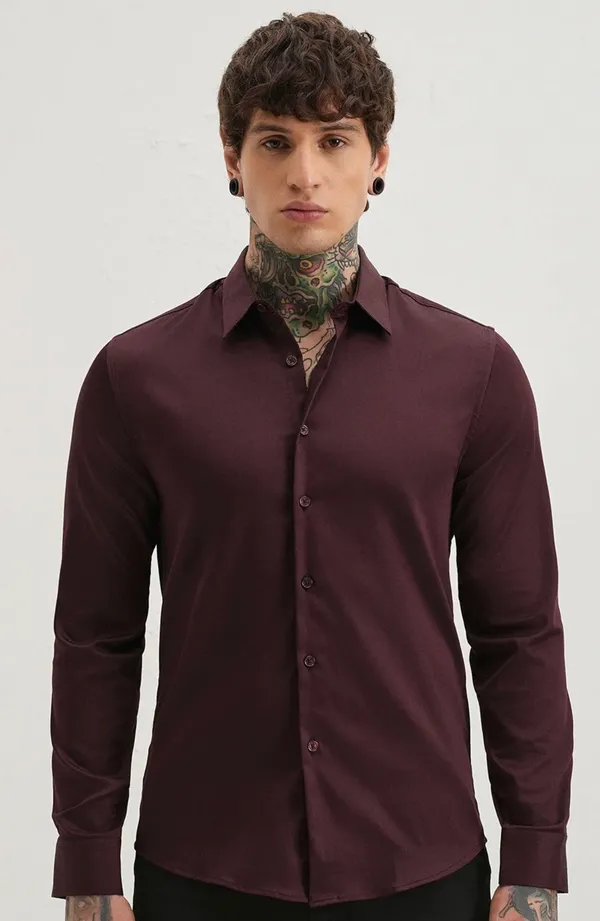 Babypink_&_Maroon_Satin_Cotton_Formal_Shirt_For_Men
