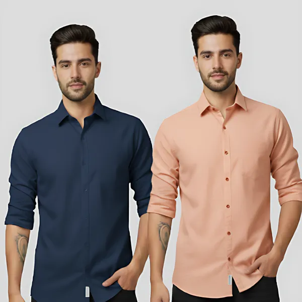 Blue_&_Peach__Cotton_Lenin_Formal_Shirt_For_Men