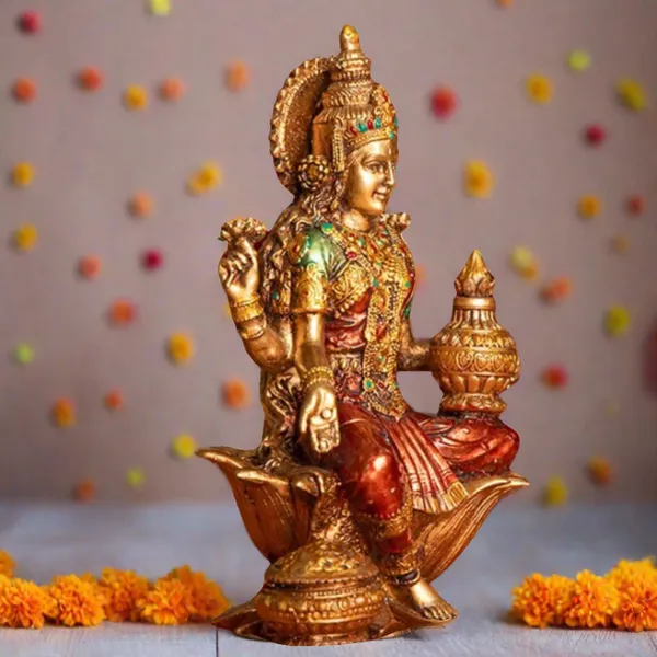 Multicolor_Lakshmi_Ji_Idol_With_Rustic/Antique_Finish_For_Home_Decor
