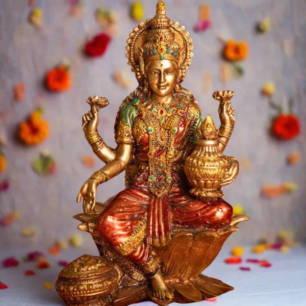 Multicolor_Lakshmi_Ji_Idol_With_Rustic/Antique_Finish_For_Home_Decor