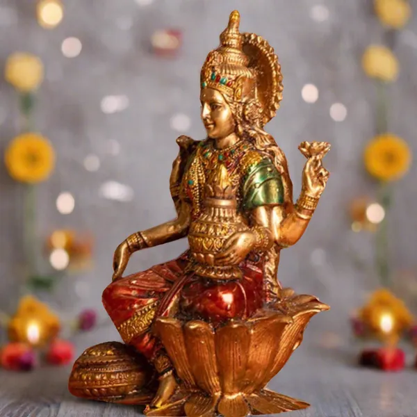Multicolor_Lakshmi_Ji_Idol_With_Rustic/Antique_Finish_For_Home_Decor