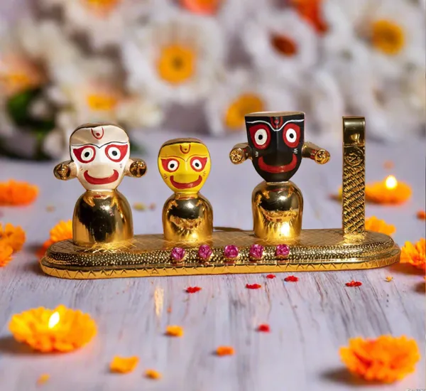Gold_Plated_Lord_Jagannath,_Subhadra,_Balabhadra_Murti_Set_For_Home_Decor