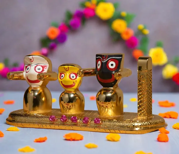 Gold_Plated_Lord_Jagannath,_Subhadra,_Balabhadra_Murti_Set_For_Home_Decor