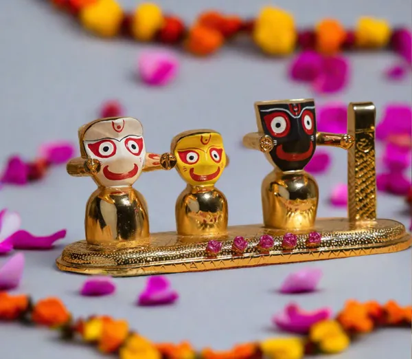 Gold_Plated_Lord_Jagannath,_Subhadra,_Balabhadra_Murti_Set_For_Home_Decor