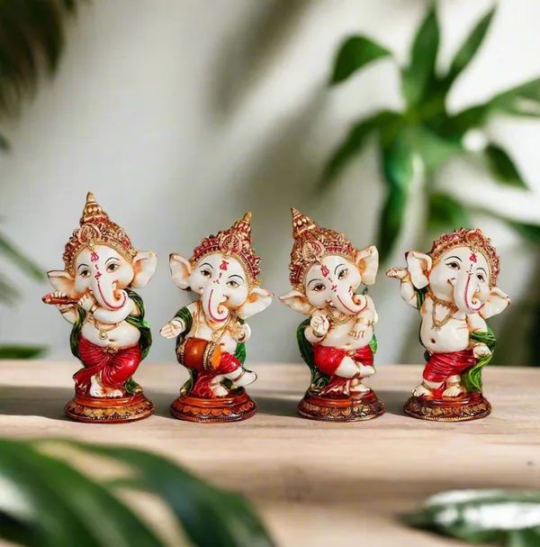 Multicolor_Handcrafted_Ganesha_Idols_(Set_Of_4)_For_Home_Decor